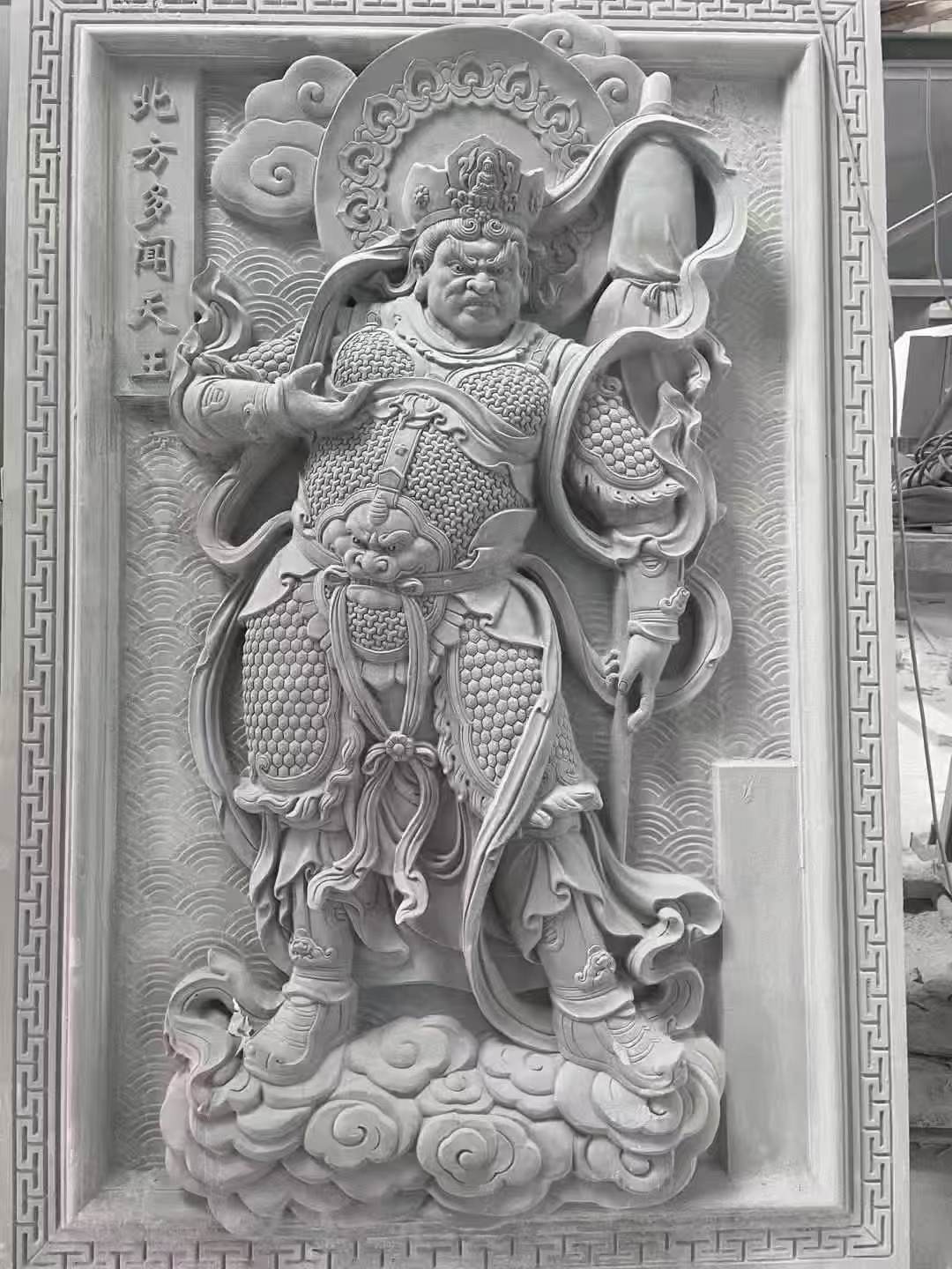 邢台 芝麻灰花岗岩人物雕刻——多闻天王